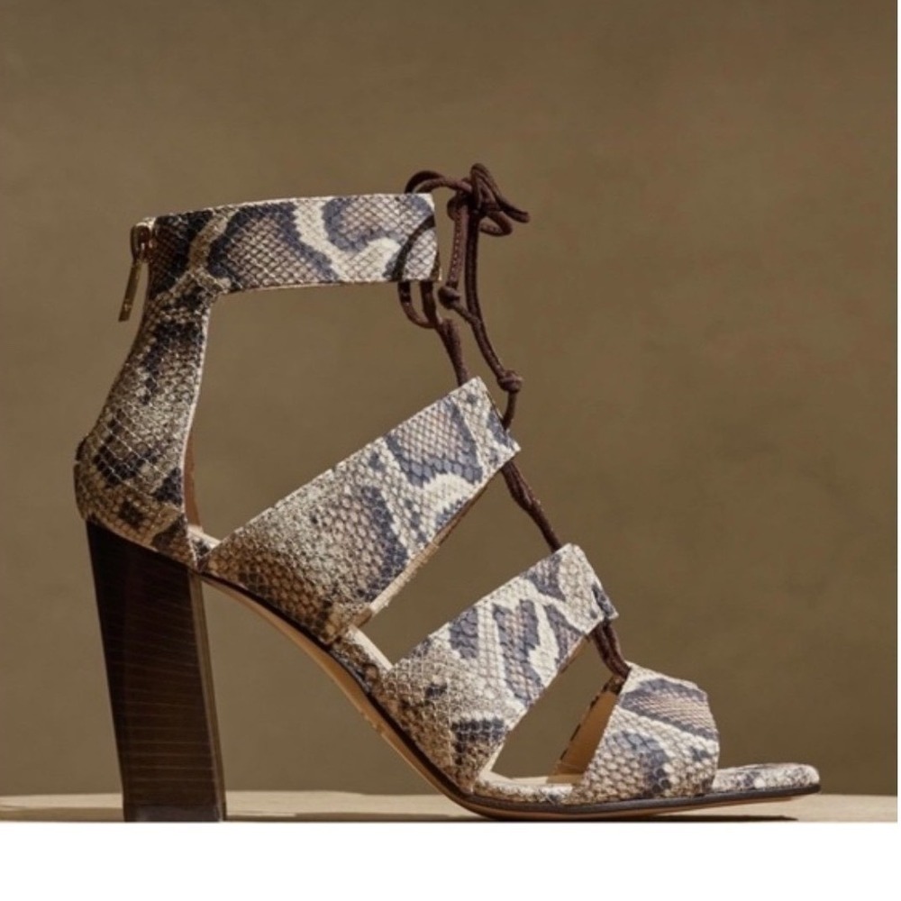 Banana Republic Snake Print Lace Up Block Heel Sandals Women's Sz 6.5 NWOB‎